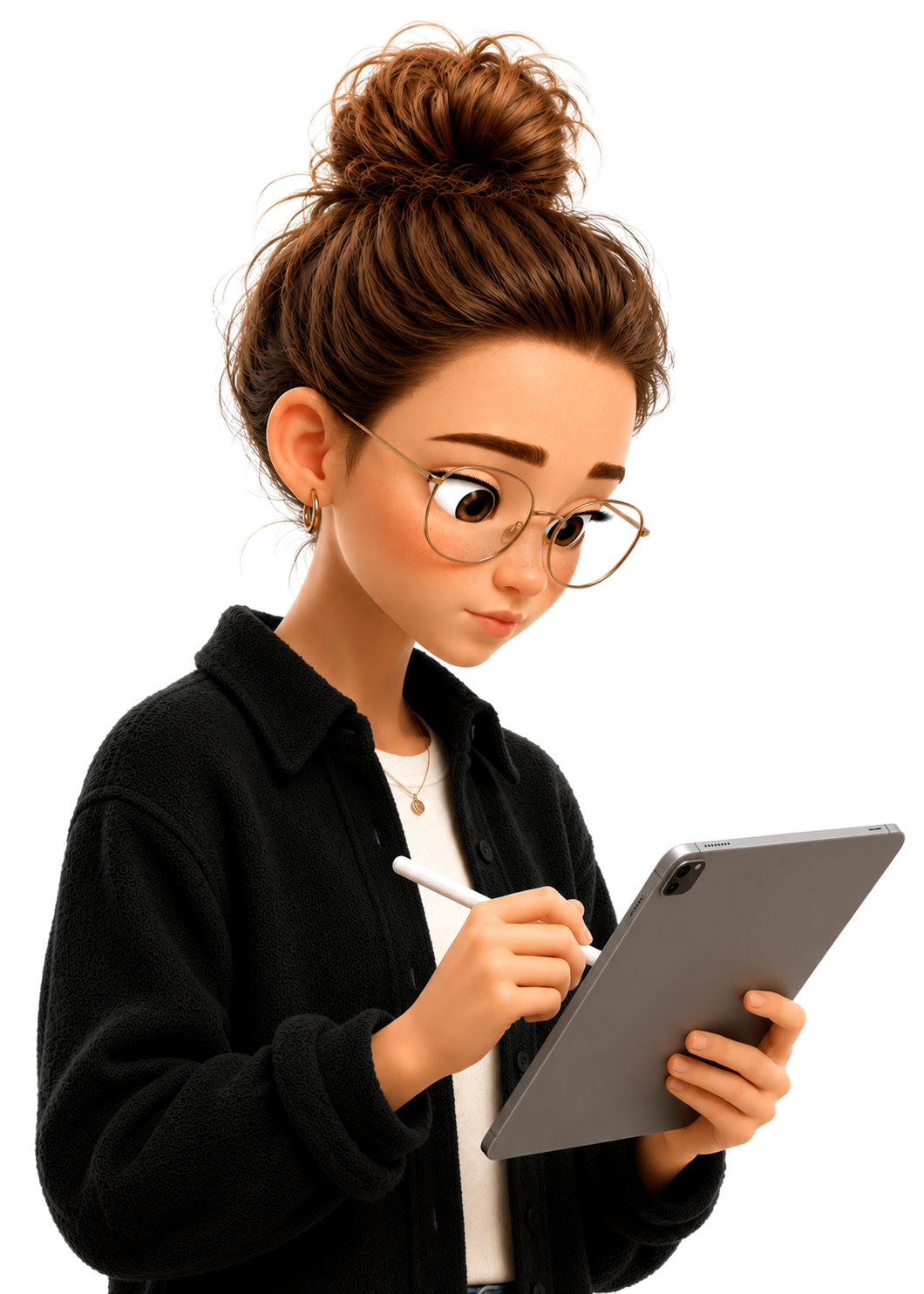 Illustrated designer working on a tablet