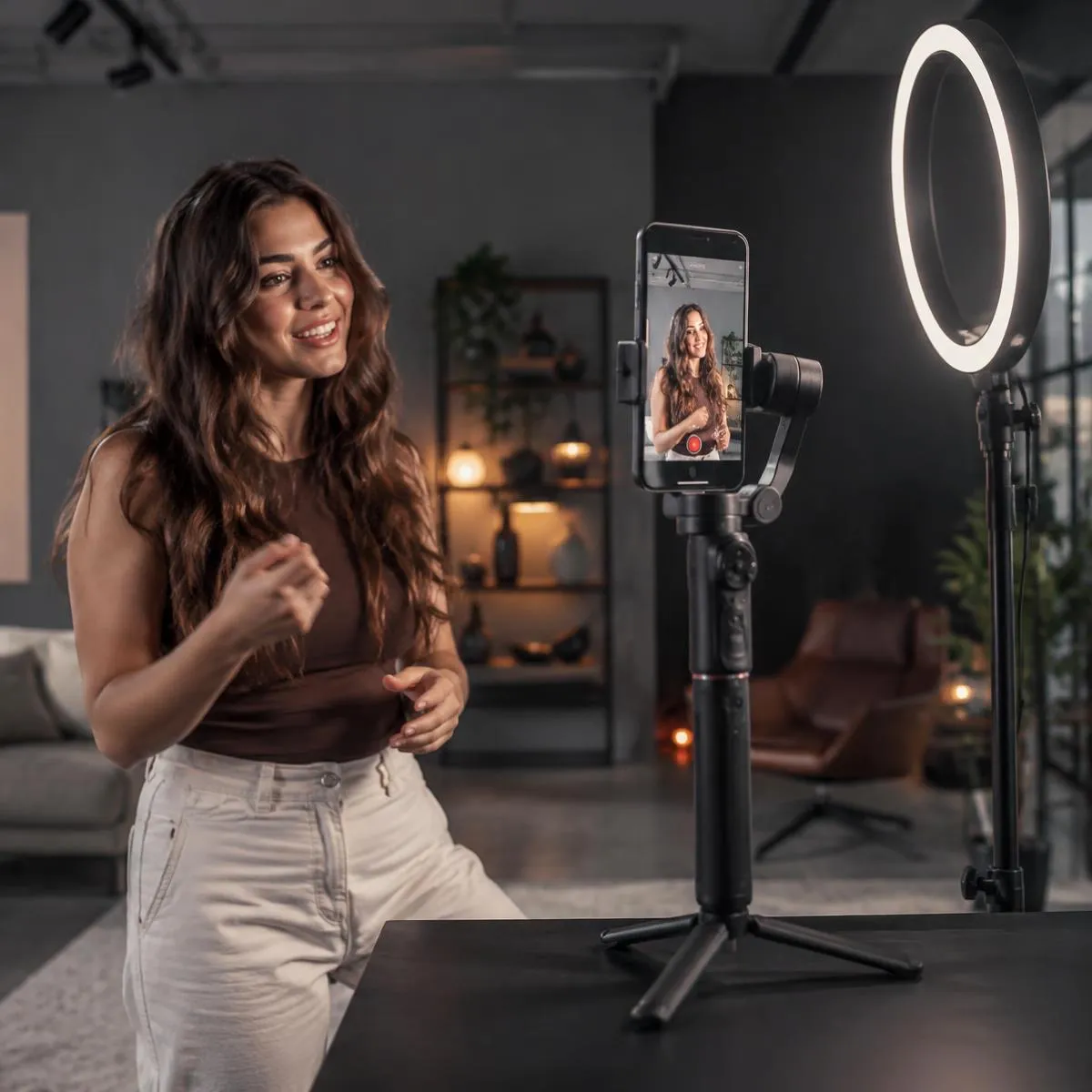 Creator filming short-form social content in a studio