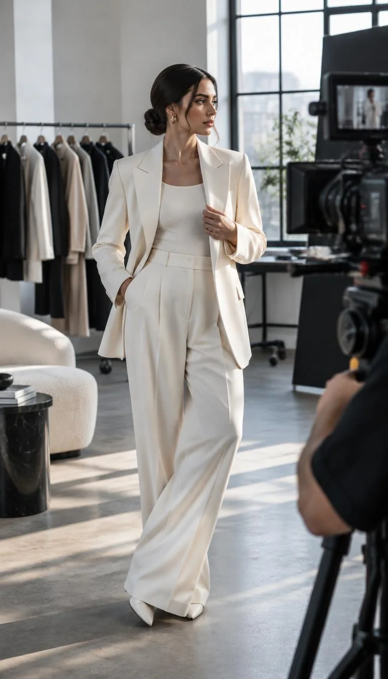 Fashion creator being filmed in a premium studio